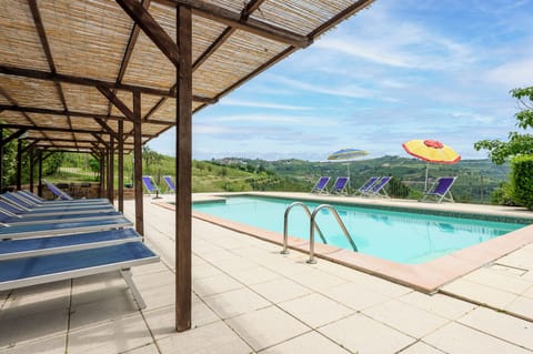 Seasonal outdoor pool, pool umbrellas, sun loungers