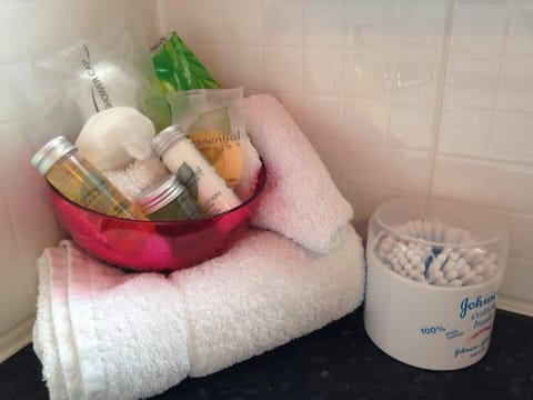 Shower, free toiletries, hair dryer, slippers