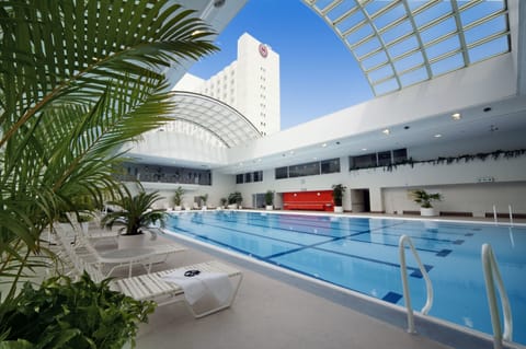 Indoor pool, open 8 AM to 9 PM, lifeguards on site