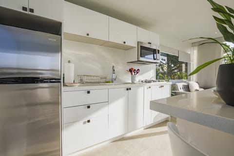 Design Apartment, 1 Bedroom, Ocean View | Private kitchen | Fridge, microwave, stovetop, coffee/tea maker