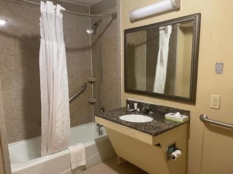 Basic Single Room, 1 Queen Bed, Mobility Accessible, Non Smoking | Bathroom | Combined shower/tub, free toiletries, hair dryer, towels