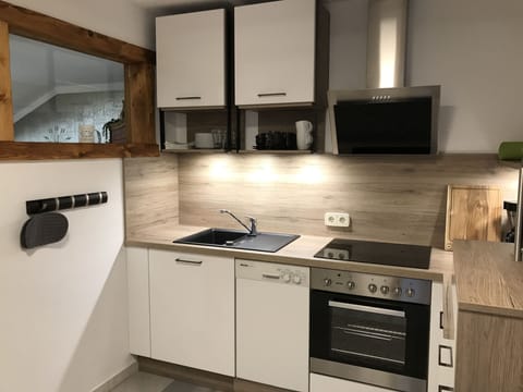 Apartment (Schlossblick) | Private kitchen | Full-size fridge, microwave, oven, stovetop
