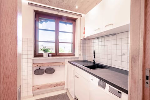 Apartment (Alpenpanorama) | Private kitchen | Full-size fridge, microwave, oven, stovetop