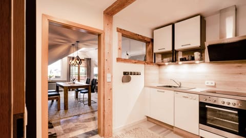 Apartment (Schlossblick) | Private kitchen | Full-size fridge, microwave, oven, stovetop