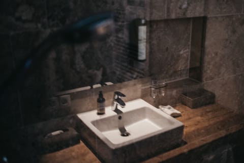 Exclusive Double Room (Bergwiese) | Bathroom | Shower, free toiletries, hair dryer, bathrobes