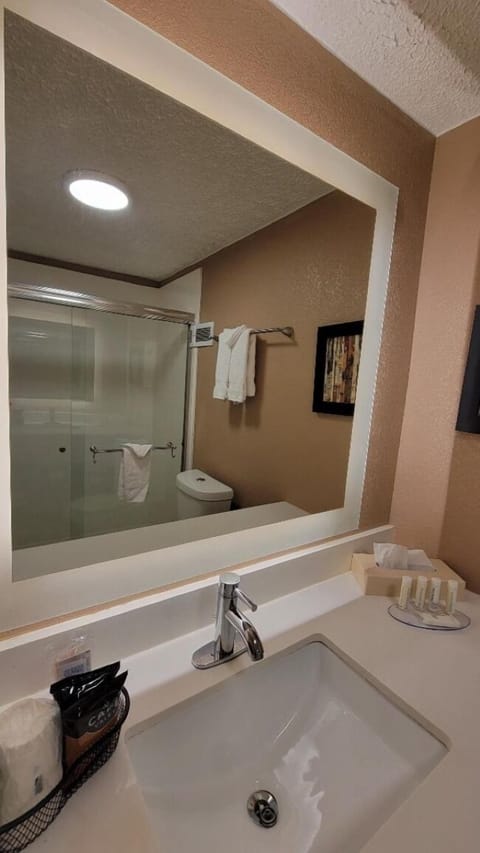 Combined shower/tub, hair dryer, towels