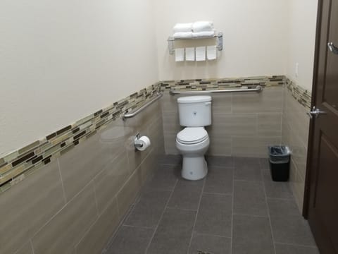 Combined shower/tub, free toiletries, hair dryer, towels