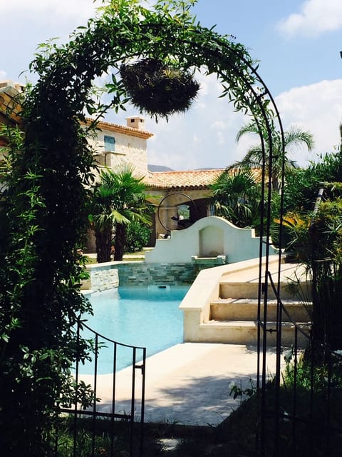 Outdoor pool, an infinity pool, sun loungers