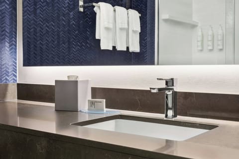 Combined shower/tub, free toiletries, hair dryer, towels