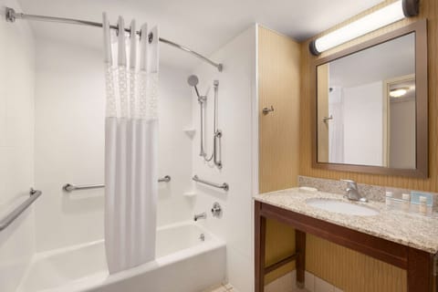 Combined shower/tub, free toiletries, hair dryer, towels