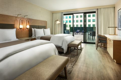 Premium Room, 2 Queen Beds, Patio, City View | Premium bedding, pillowtop beds, in-room safe, desk