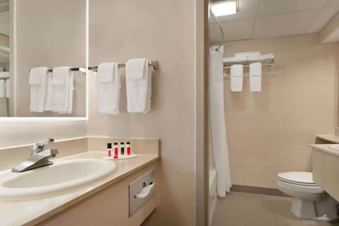 Combined shower/tub, eco-friendly toiletries, hair dryer, towels