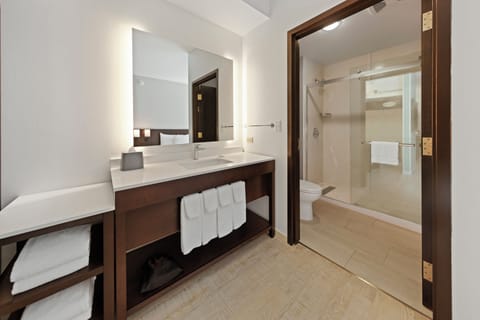 Room, 2 Queen Beds High Floor | Bathroom | Shower, designer toiletries, hair dryer, towels