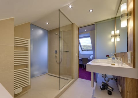 Suite | Bathroom | Shower, free toiletries, hair dryer, bathrobes