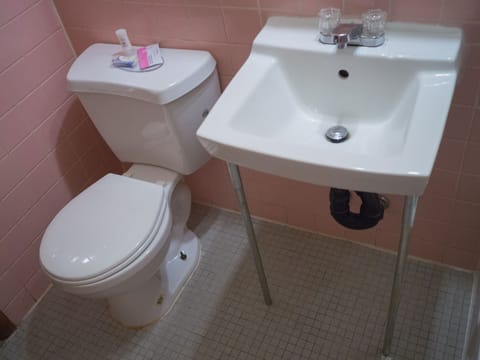 Combined shower/tub, free toiletries, towels