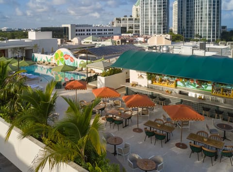 Rooftop bar, pool views, open daily