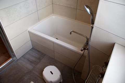 Separate tub and shower, free toiletries, hair dryer, bathrobes