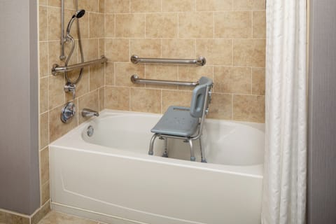 Suite, 2 Queen Beds, Accessible, Non Smoking | Bathroom | Combined shower/tub, hydromassage showerhead, free toiletries