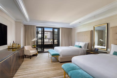 Deluxe Room, 2 Queen Beds, Balcony | Frette Italian sheets, premium bedding, pillowtop beds, minibar