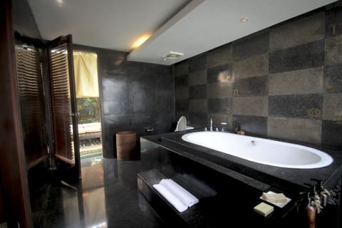 Villa, 1 Bedroom, Private Pool | Bathroom | Separate tub and shower, free toiletries, bathrobes, slippers