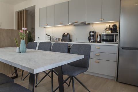 Deluxe Apartment, 4 Bedrooms, Terrace, City View | Private kitchen | Full-size fridge, microwave, oven, stovetop