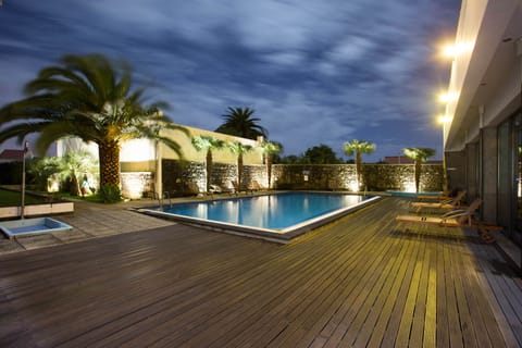 Indoor pool, outdoor pool, sun loungers