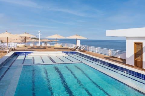 Outdoor pool, pool umbrellas