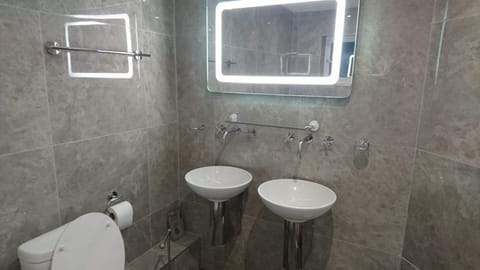 Combined shower/tub, free toiletries, hair dryer, towels