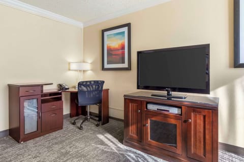 Suite, 1 King Bed, Accessible, Refrigerator & Microwave (Walk-in Shower;with Sofabed) | In-room safe, desk, laptop workspace, iron/ironing board