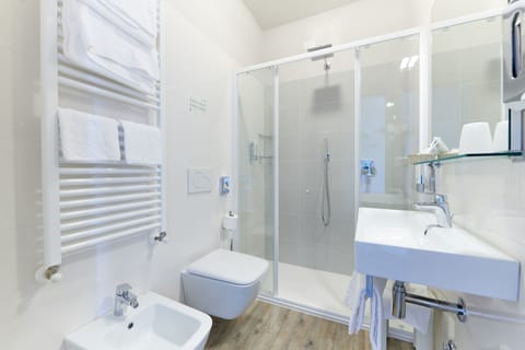 Shower, rainfall showerhead, eco-friendly toiletries, hair dryer