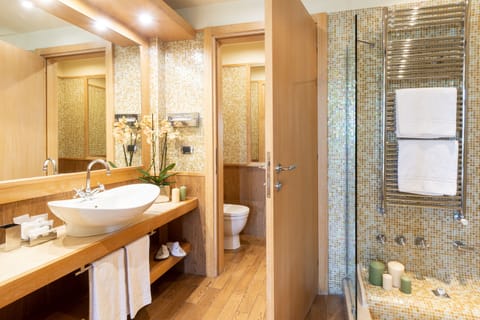 Hair dryer, bidet, towels, soap