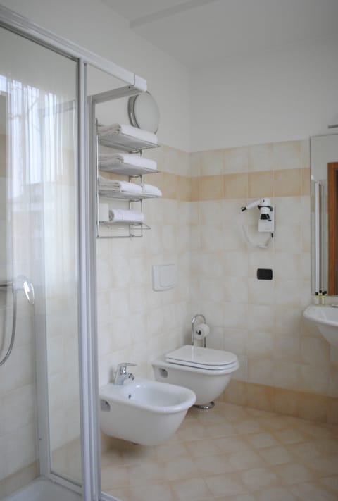 Shower, free toiletries, hair dryer, bidet