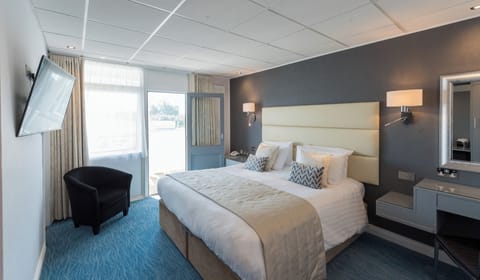 Hypo-allergenic bedding, desk, laptop workspace, iron/ironing board