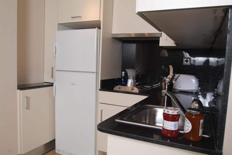 Fridge, microwave, stovetop, espresso maker