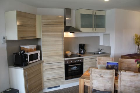 Apartment (Ferienwohnung Seepanorama) | Private kitchen | Full-size fridge, microwave, oven, toaster