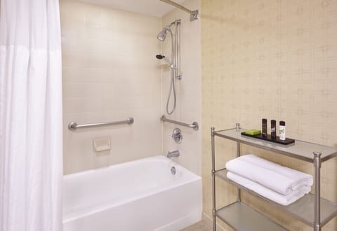 Combined shower/tub, free toiletries, hair dryer, bathrobes