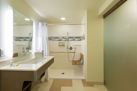 Combined shower/tub, eco-friendly toiletries, hair dryer, towels