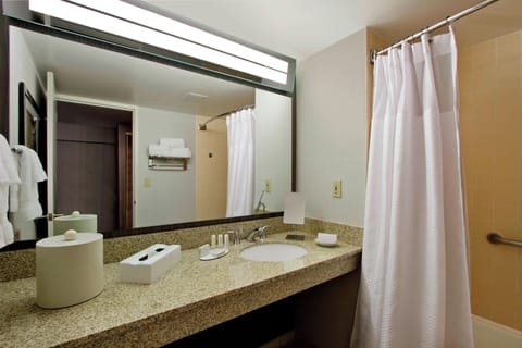 Room, 1 King Bed | Bathroom | Combined shower/tub, free toiletries, hair dryer, towels