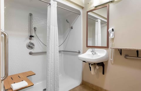 Combined shower/tub, free toiletries, hair dryer, towels