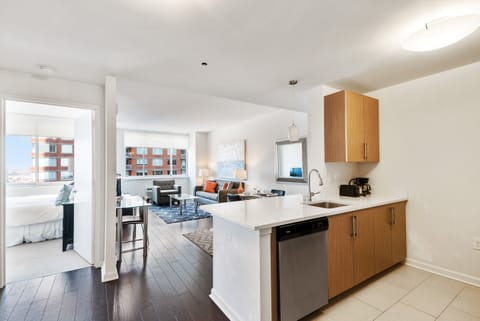 Luxury Apartment, 2 Bedrooms | Private kitchen | Full-size fridge, microwave, oven, stovetop