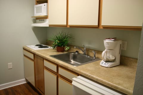 Studio | Private kitchen | Full-size fridge, microwave, stovetop, coffee/tea maker