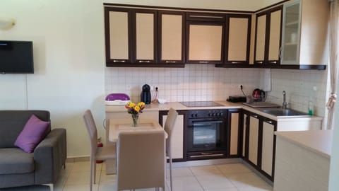 Deluxe Apartment, 1 Bedroom, Sea View | Private kitchen | Full-size fridge, oven, stovetop, coffee/tea maker