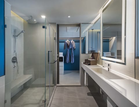 Suite Sea View | Bathroom | Shower, rainfall showerhead, free toiletries, hair dryer