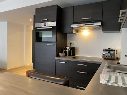 Apartment, Ensuite (Flat Moliere) | Private kitchen | Fridge, microwave, oven, stovetop