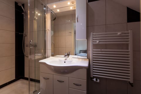 Family Room | Bathroom | Shower, free toiletries, hair dryer, towels