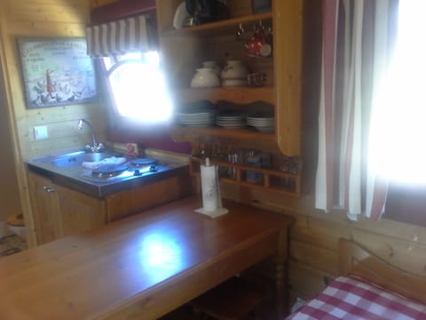 Mobile Home (Roulotte) | Private kitchenette | Fridge, microwave, stovetop, coffee/tea maker