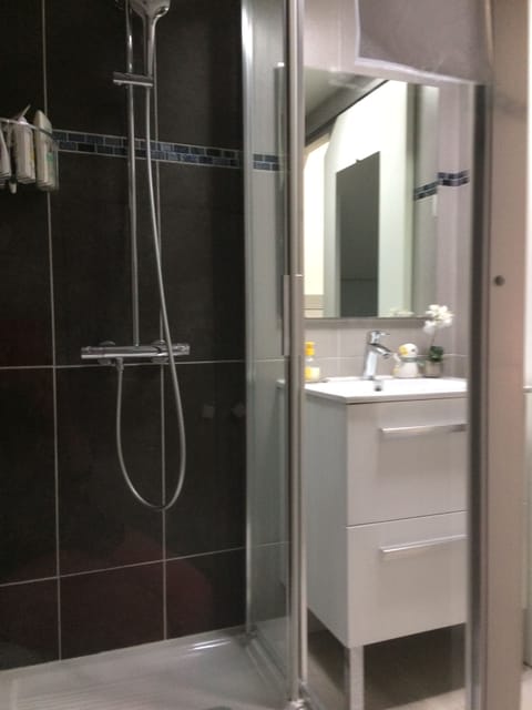 Family Room | Bathroom | Shower, free toiletries, hair dryer, slippers