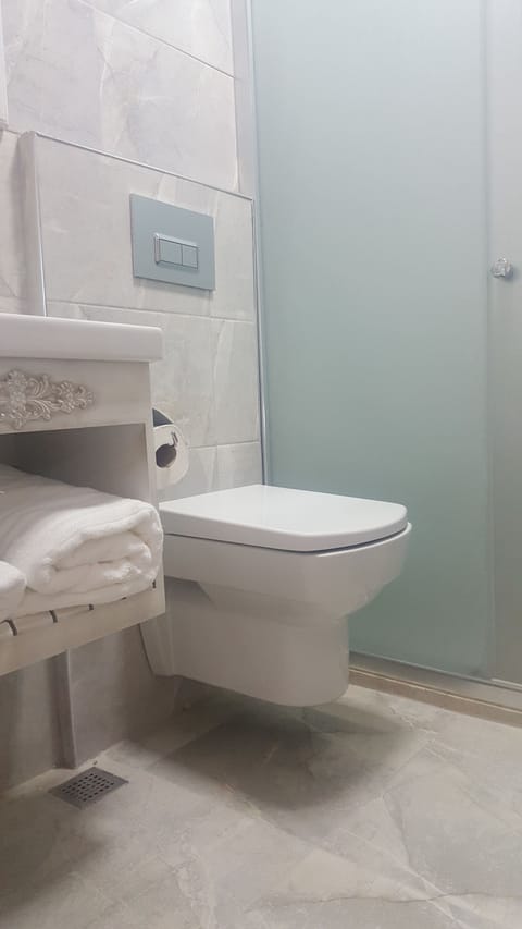 Shower, free toiletries, hair dryer, slippers