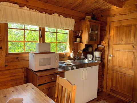 Cabin | Private kitchen | Fridge, microwave, coffee/tea maker, electric kettle