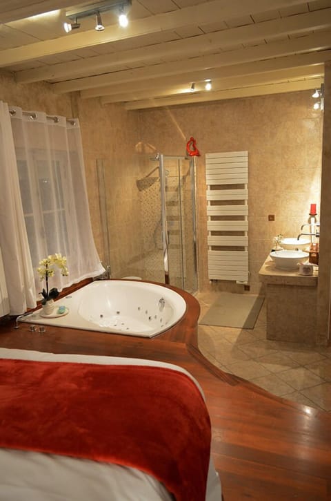 Double Room (Orchidée) | Bathroom | Bathtub, jetted tub, free toiletries, hair dryer